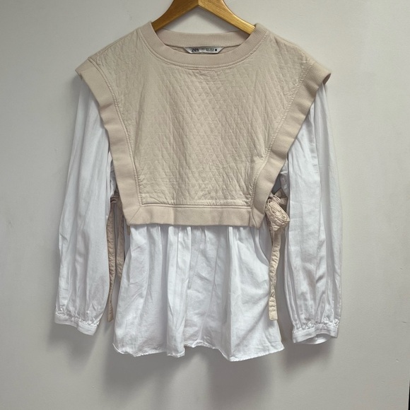 Zara Bohemian Organic Long Sleeved Dress Top with Built in Vest A24 - Picture 1 of 4